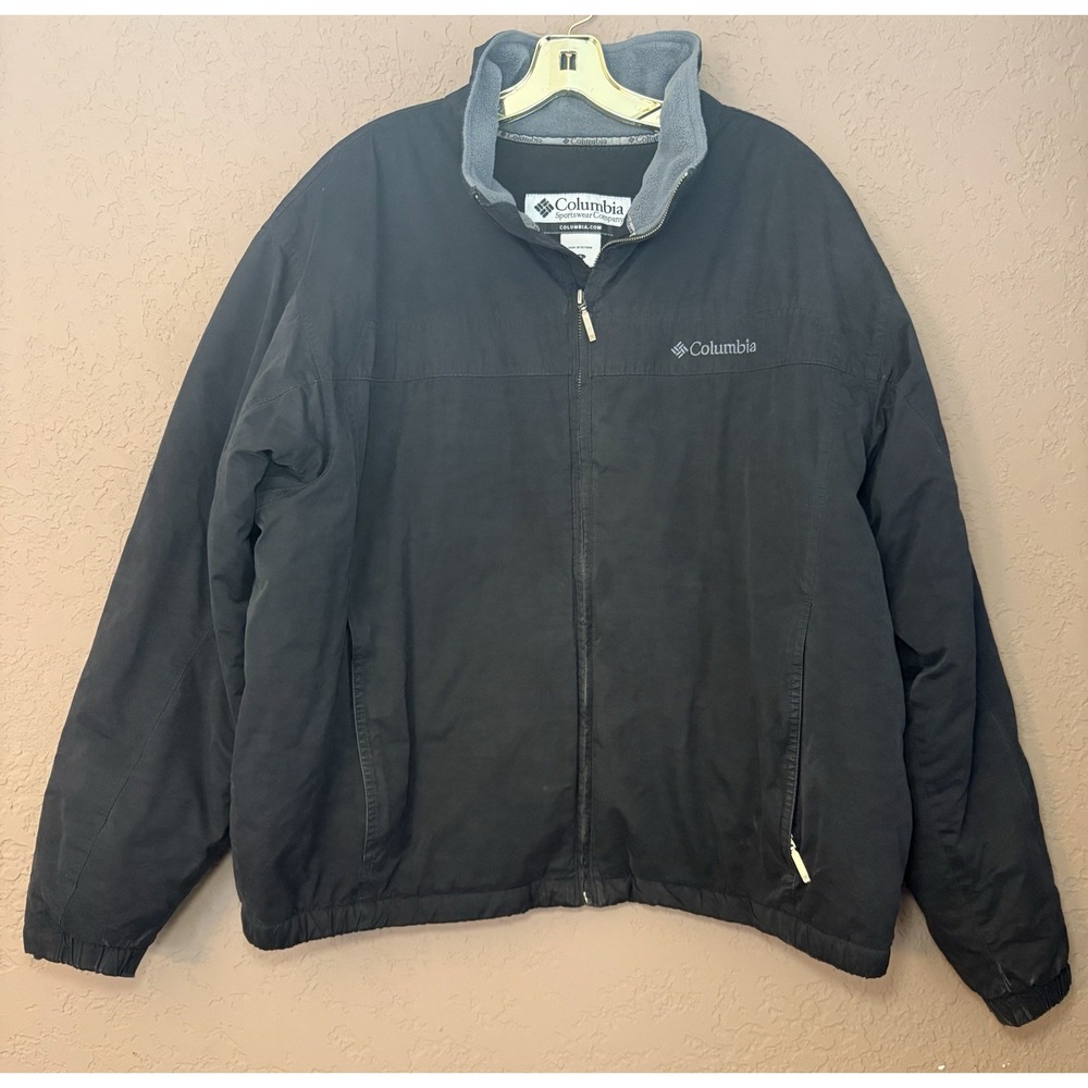 Vintage Columbia Winter Fleece Lined Black Jacket Coat Men's‎ Sz XL Zip Close